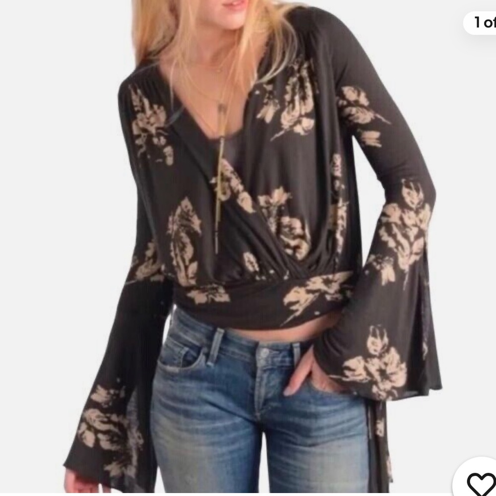 FREE PEOPLE bell sleeve tie top - Picture 2 of 12